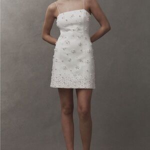 BHLDN Straight-Neck Pearl Mini Dress